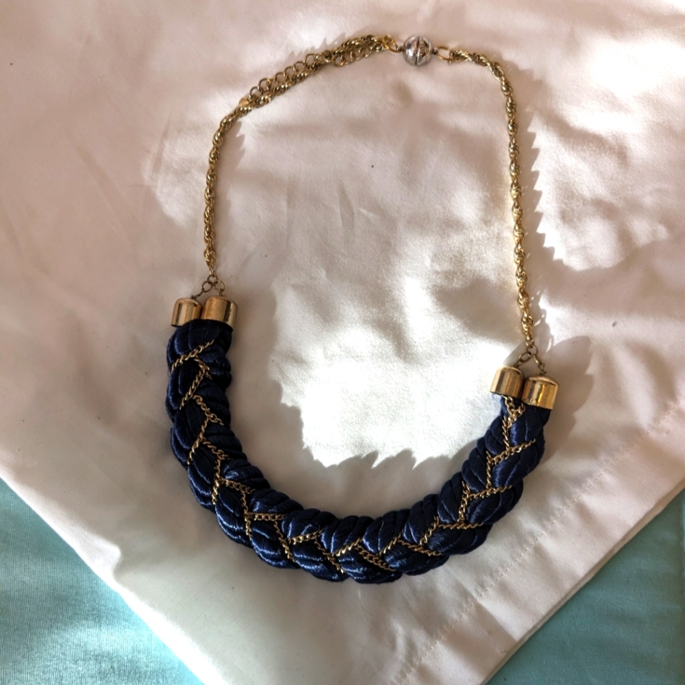 Blue And Gold Regal Braided Statement Necklace